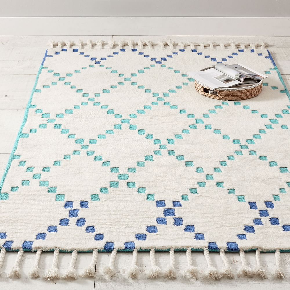 Tonal Lattice Wool Rug - Cool Multi