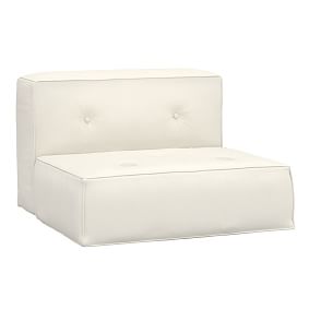 Cushy Piped Trim  Armless Chair, Chenille Washed Ivory, QS Parcel