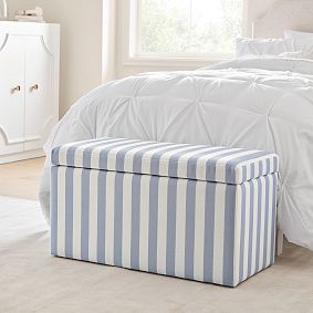 Cabana Stripe Chambray Rectangular Storage Bench (32&quot;)
