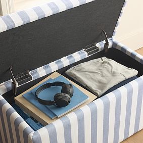 Cabana Stripe Chambray Rectangular Storage Bench (32&quot;)