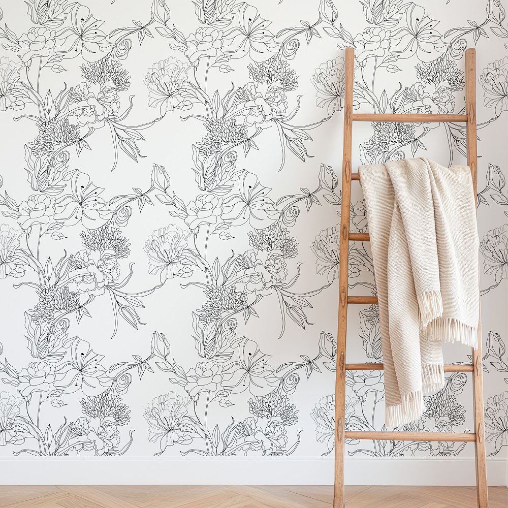 Coquette Black &amp; White Floral Wallpaper Samples