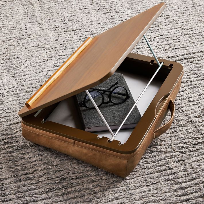 Adjustable Faux Leather Lapdesk with Storage-Caramel