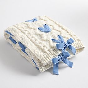 LoveShackFancy Knit Ribbon Throw, 50x60, Blue