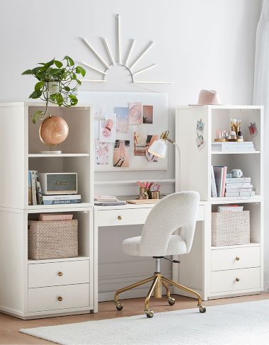 Pottery Barn ホワイト 木製 デスク 引き出し付き ポッタリーバーン Parsons Kids Desk & Hutch | Pottery Barn Kids