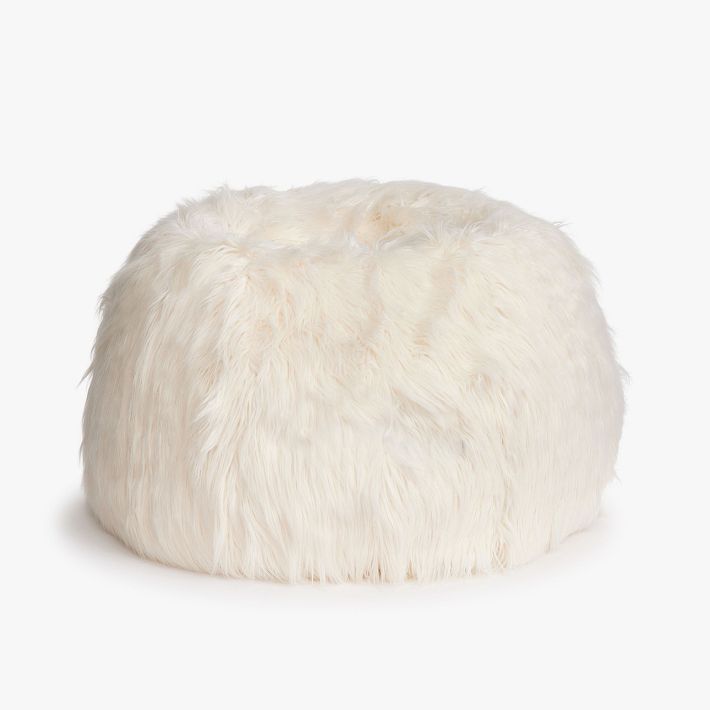 Himalayan Faux Fur Ivory Bean Bag Chair Slipcover Only