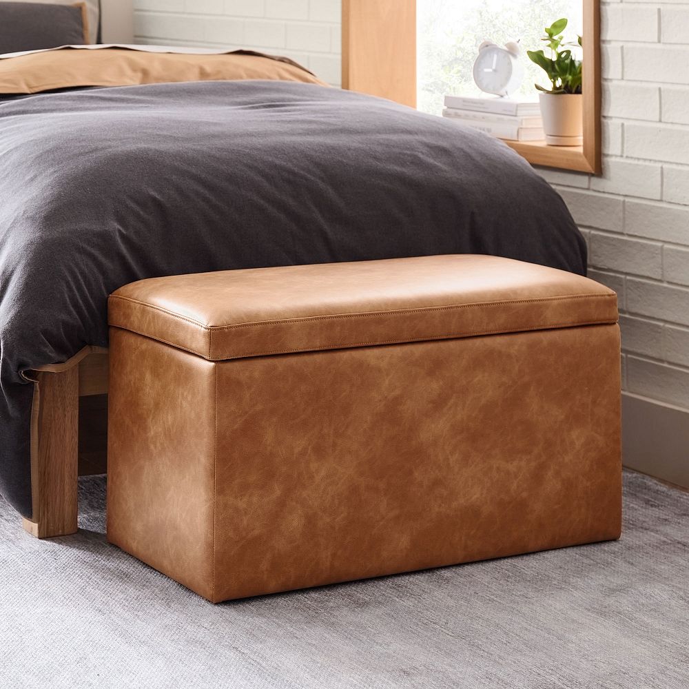 Faux Leather Caramel Rectangular Storage Bench (32&quot;)