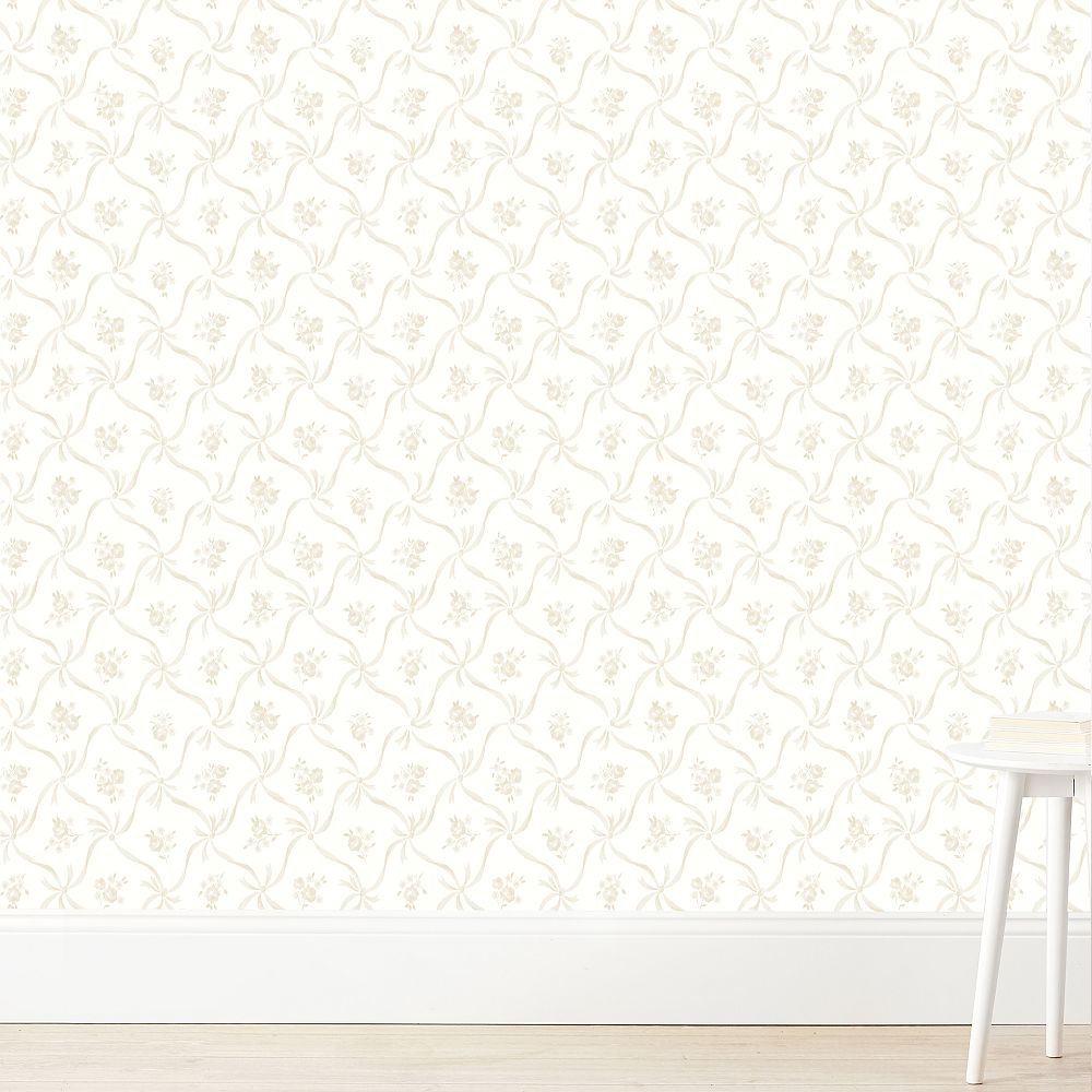 LoveShackFancy Lattice Bow Neutral Wallpaper
