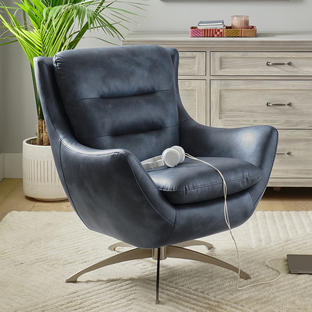 Faux Leather Navy Lennon Lounge Chair