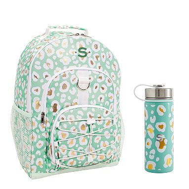 Aqua Gold Metallic Rainbow Drops Backpack & Slim Water Bottle Bundle