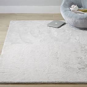 Open Box:  Washable Faux-Bunny Fur Rug - Stone Grey