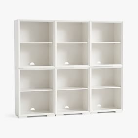 Callum Triple Tall Bookcase with Shelves, Weathered White/Simply White
