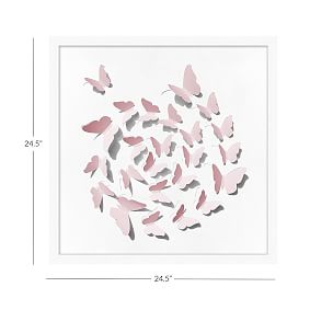 Blush Folded Butterfly Framed Art, 25&quot;x25&quot;