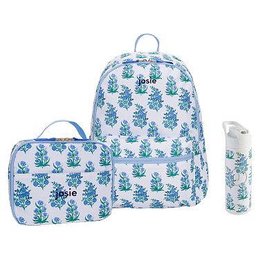 Colby Roller Rabbit Blue Floral Backpack, Lunch Box, and Water Bottle Bundle Bundle