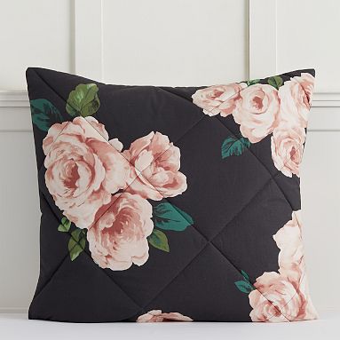 The Emily & Meritt Bed of Roses Sham, Euro, Black/Blush