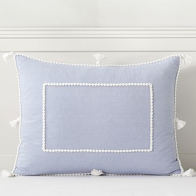 Chambray Tassel Sham, Standard, Peri Blue/White