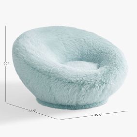 Feathery Faux Fur Porcelain Blue Groovy Swivel Chair