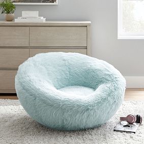 Feathery Faux Fur Porcelain Blue Groovy Swivel Chair