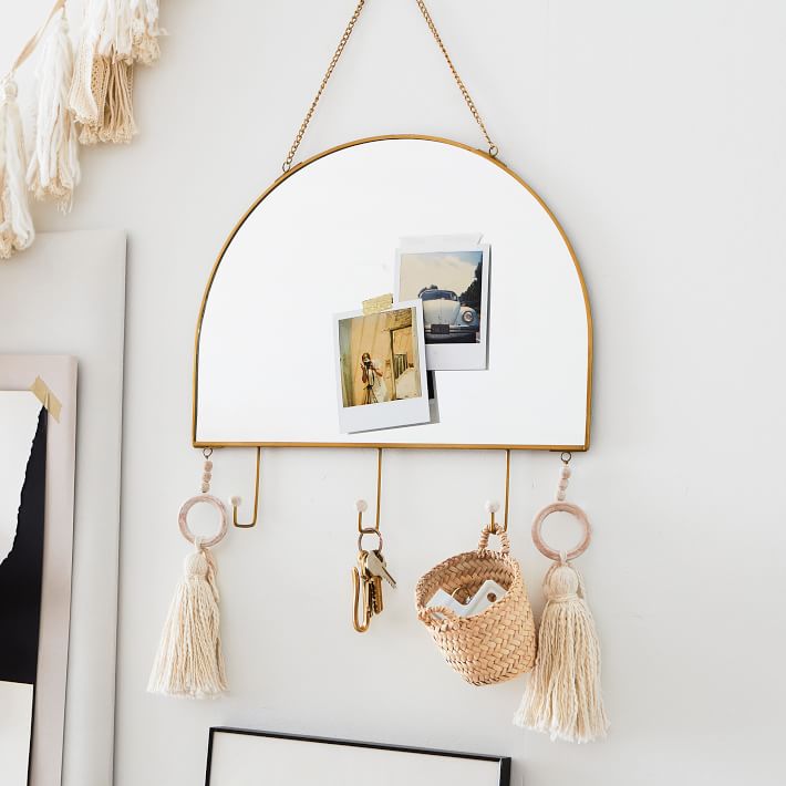 Half Dome Mirror with Hooks