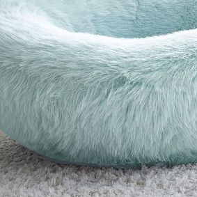 Feathery Faux Fur Porcelain Blue Groovy Swivel Chair