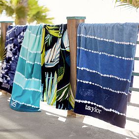 Tie-Dye Stripe Beach Towel, Navy