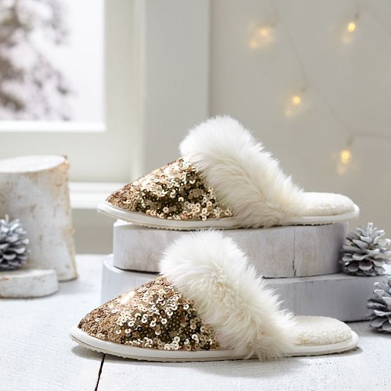 Sparkle Sequin Slippers, Gold
