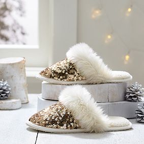 Sparkle Sequin Slippers, Gold