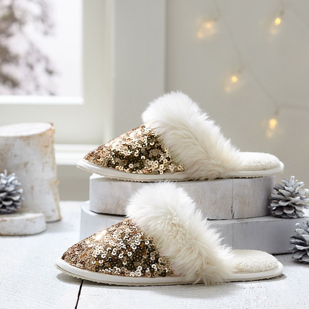 Sparkle Sequin Slippers, Gold