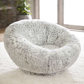 Open Box:  Gray Leopard Faux-Fur Groovy Swivel Chair