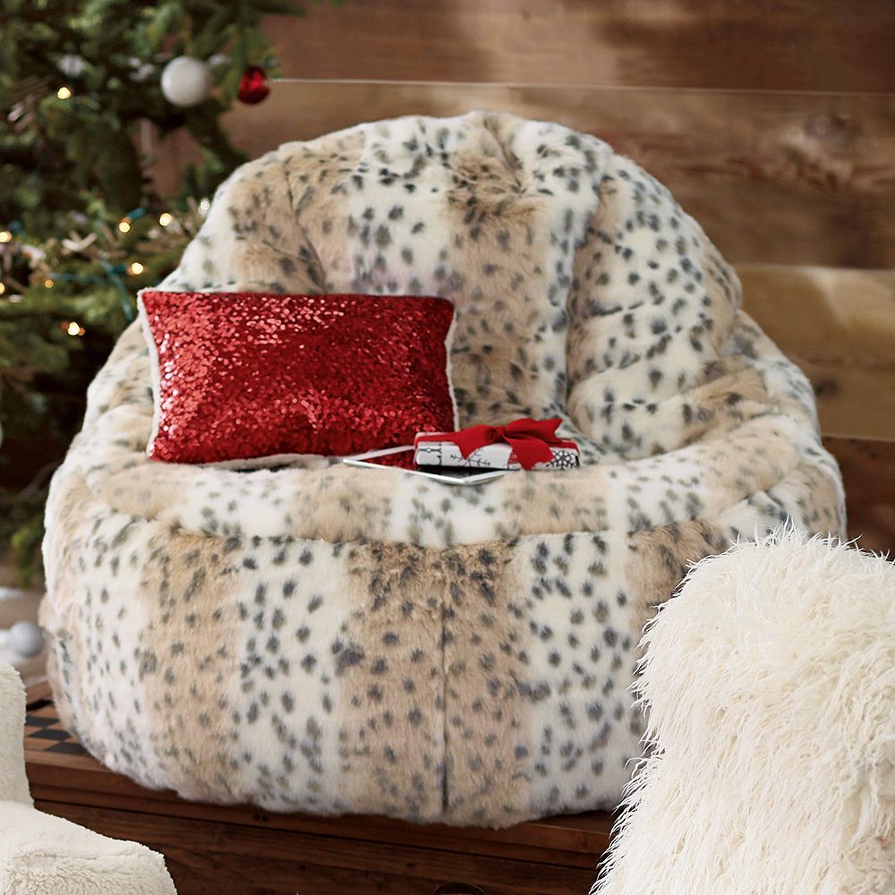 Snow Leopard Faux-Fur Leanback Lounger