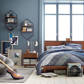 Wood and Wire Hexagon Wall Bookcase
