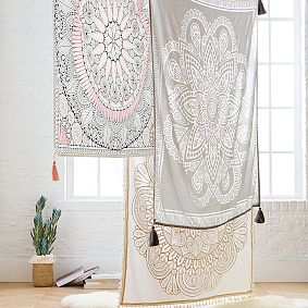 Printed Mandala Tapestry with Tassels
