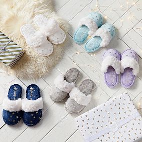 Light Gray Shimmer Star Slippers