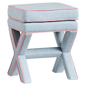 Chambray X-Frame Ottoman Stool