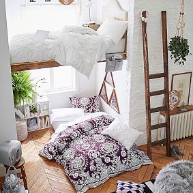 Organic Ruched Rosette Duvet Bedding Set with Duvet Cover, Duvet Insert, Sham, Sheet Set + Pillow Inserts