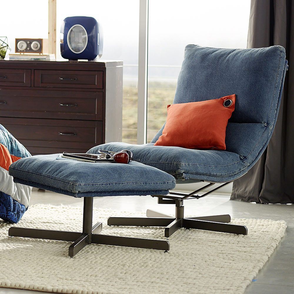 Denim Maverick Swivel Lounge Chair &amp; Ottoman