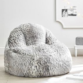 Leopard Faux-Fur Gray Leanback Lounger