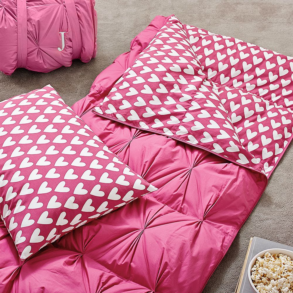 Pintuck Sleeping Bag &amp; Pillowcase, Pink Magenta Sweethearts