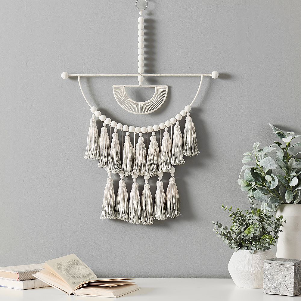 Wood Bead and Tassel Wall Hanging