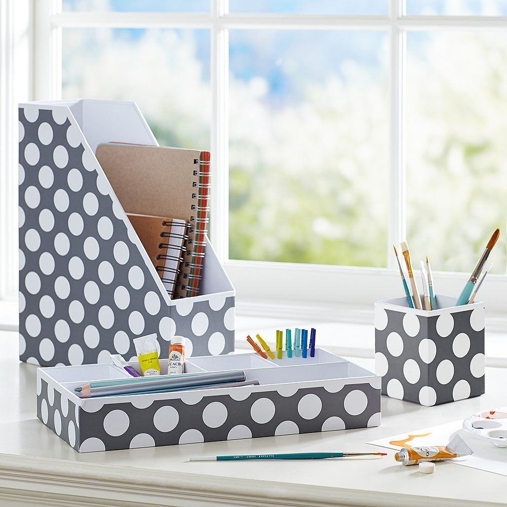 Printed Desk Accessories - Gray Dottie