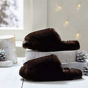Brown Faux-Fur Slippers