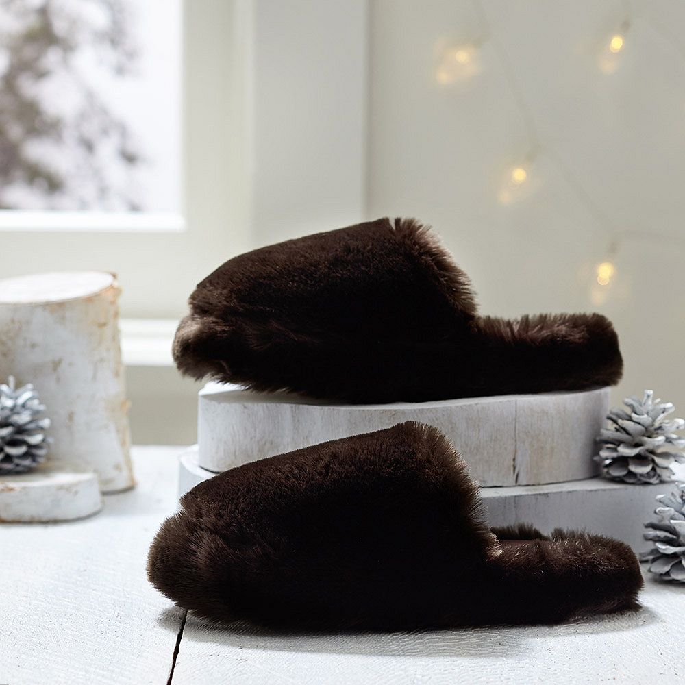 Brown Faux-Fur Slippers