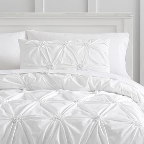 Organic Ruched Rosette Duvet Bedding Set with Duvet Cover, Duvet Insert, Sham, Sheet Set + Pillow Inserts