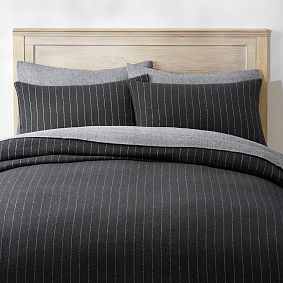 Pinstripe Organic Flannel Duvet Cover