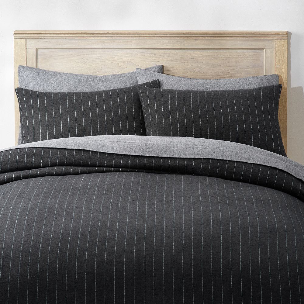 Pinstripe Organic Flannel Duvet Cover