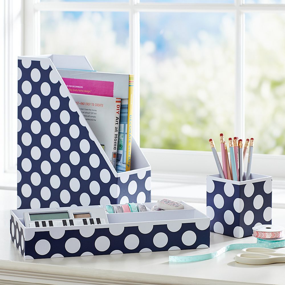 Printed Desk Accessories - Navy Dottie