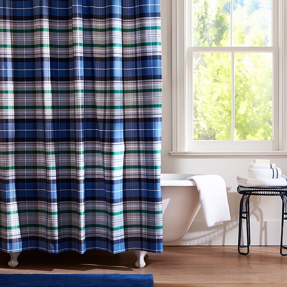 Portsmith Plaid Shower Curtain, Navy