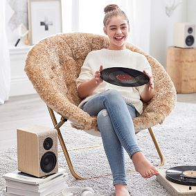 Baby Leopard Faux-Fur with Gold Base Hang-A-Round Chair