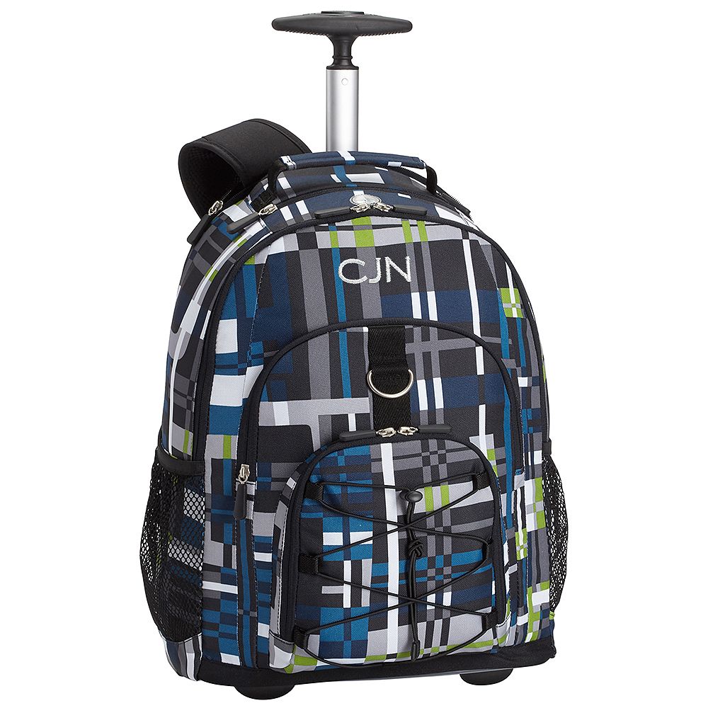 Gear-Up Blue Digi Plaid Rolling Backpack