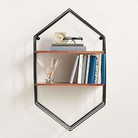 Wood and Wire Hexagon Wall Bookcase