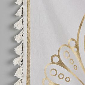 Tassel Trim Mandala Tapestry, Gold/White